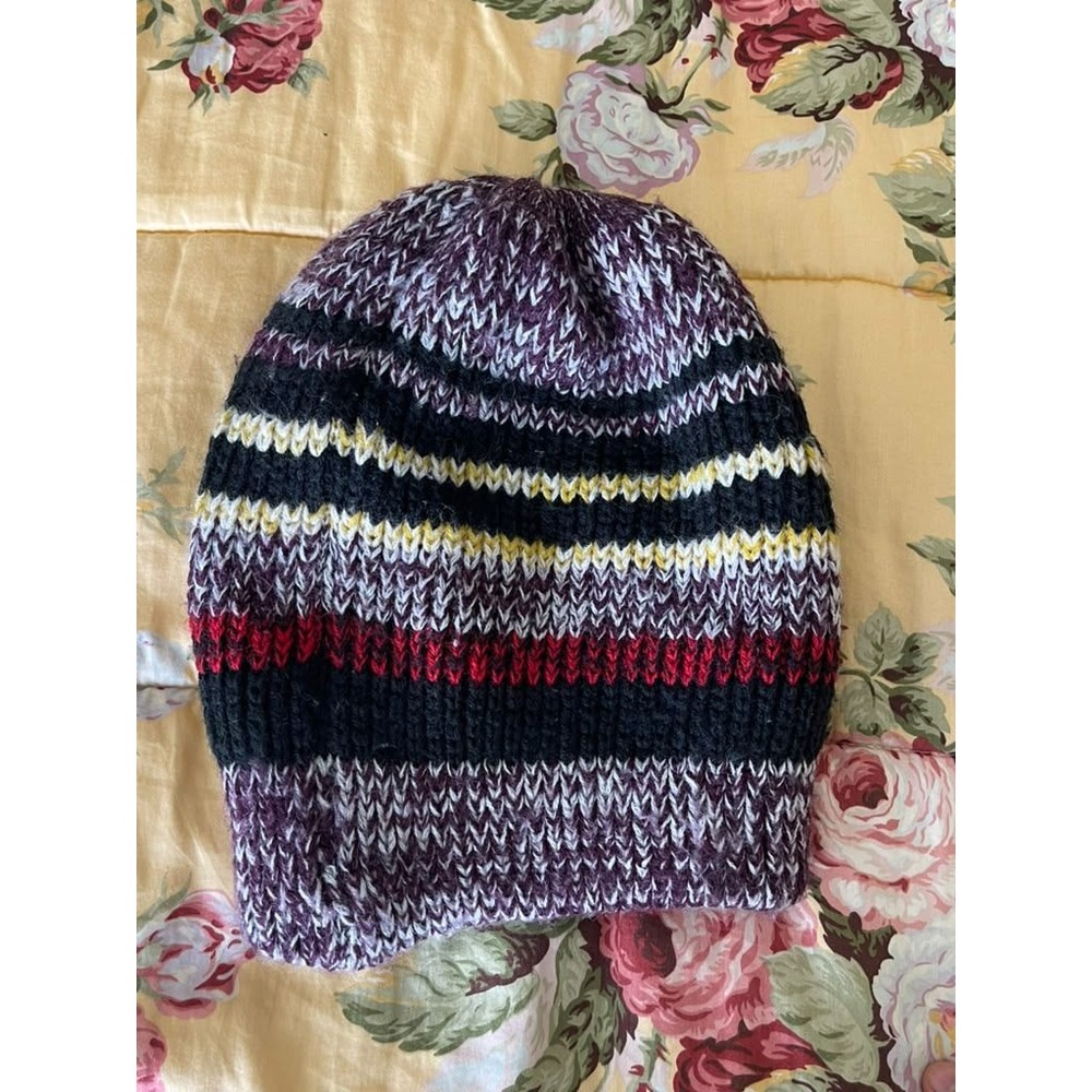 Free People Striped Marled Knit Slouchy Beanie Hat Boho Retro Cozy Cabin OS